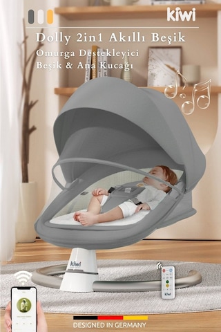 Kiwi Dolly 2in1 Otomatik Sallanan Kademe Ayarlı Beşik Ve Anakucağı - Antrasit