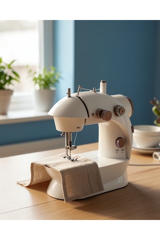 Mini Dikiş Makinesi Pedallı Çift Makara Kilitli Dikiş 0