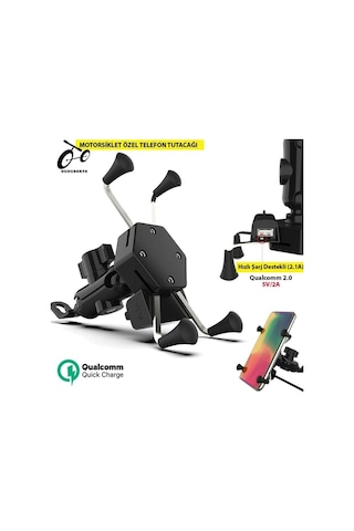 Usb Şarjlı Ayna Bağlantılı Motosiklet Telefon Tutucu Motor Tutaca