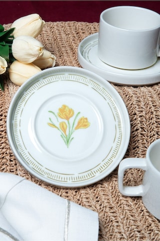 Heda Porselen Mimoza 4 Parça 2 Kişilik Porselen Çay Fincanı Takımı Kırık Beyaz