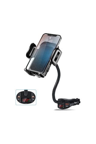 Neevoyu Araç Sigara Çakmaklı Telefon Tutucu - 18w Hızlı Şarj - Çift Usb Port - Akıllı Koruma Özellikleri - Q708 Siyah