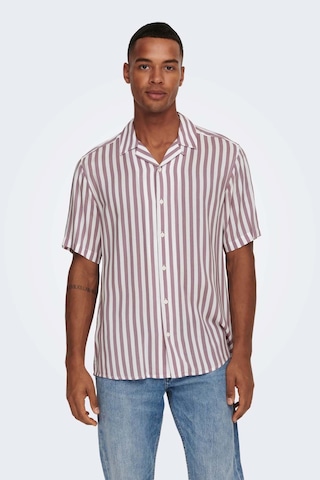 Only & Sons Erkek Onswayne Çizgili Kısa Kollu Gömlek 22013267 Gül Gülkurusu
