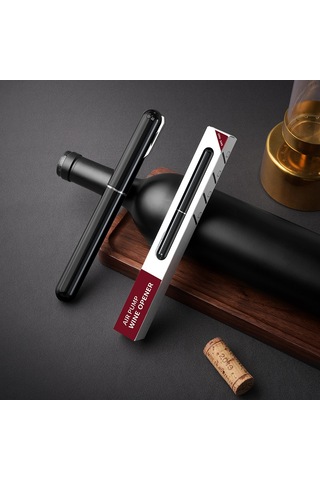 Symbee Siyah Kalem Şekilli Pervane Tipi Şarap Açıcı - Bıçaklı Kapağı İle Basınçlı, Ev Kullanıma Uygun, Dayanıklı Malzeme, En Kolay Kullanım Siyah