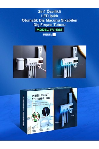 Uv Steril Diş Macunu Sıkacağı Dispenseri 4 Lü Diş Fırçası Tutucu