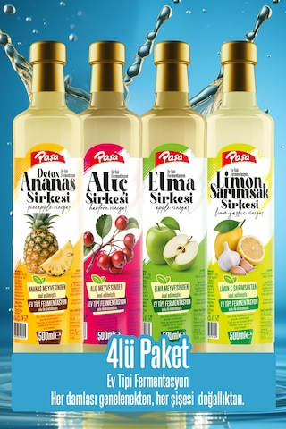 Paşa Premium 4 Lü Sirke Seti Detoks Ananas, Elma, Alıç Ve Limon Sarımsak Sirkesi