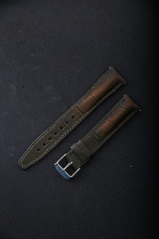 Hakiki Deri 18mm Akıllı Pimli Saat Kordonu Haki