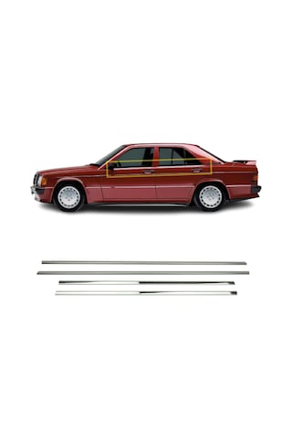 Mercedes W201 E-190 Krom Cam Çıtası 1983-1993 4 Parça P.Çelik