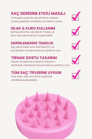 Saç Bakım Fırçası, Saç Derisine Masaj Yapan Şampuan Tarağı, Duş Fırçası Pembe