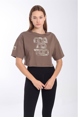 Maraton Comfort Kadın Bisiklet Yaka Kakao Crop Top Kahverengi