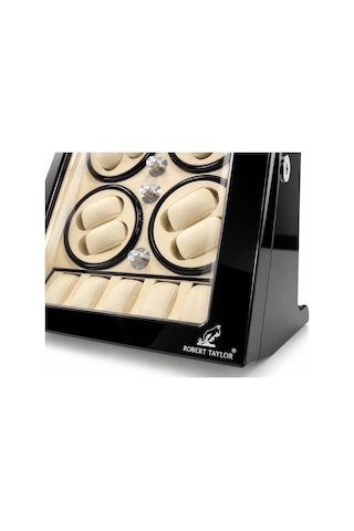 Watch Winder Brooklands Collection 8 Slotlu Ultra Sessiz Otomatik Saat Kurma Kutusu +5 Muhafaza Alanlı, Piano Siyah & Alcantara Krem
