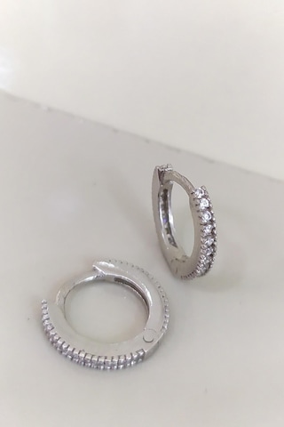 Gümüş 8 Mm Ince Taşlı Bayan Halka Küpe Nz89d0 Diğer