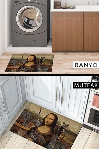 Mona Lisa Ve Kedileri Kapı Önü Paspası Dekoratif Kapı Paspası Dış Mekân Paspas Ev İçi Paspası 45x70cm Diğer