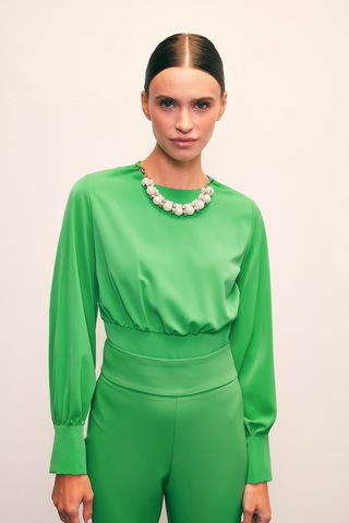 Sateen Kolye Detaylı Crop Bluz - Yeşil