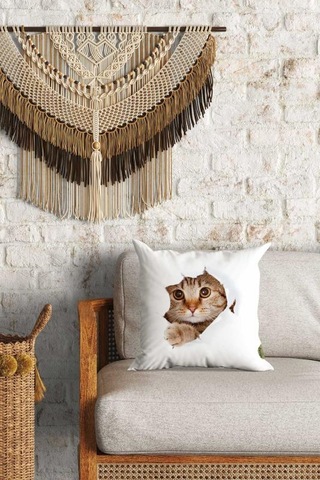 Sevimli Kedi Desenli Çift Yön Dijital Baskılı Dekoratif Kırlent Kılıfı Yastık Kılıfı 39x39cm Karışık/Çok Renkli