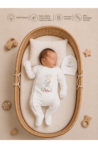 Pia Baby Kız Bebek Hastane Çıkışı İsimli Tulum Takımı Yastık Kılıfı Şapka Eldiven Kıyafet Kesesi Bebek Hediyesi 2043ytkyx Krem