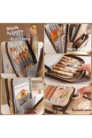 Spring Güzel Kalem Kutusu Kırtasiye Çantası Budist Yunus Kahverengi