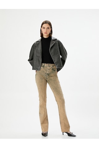 Koton Eskitilmiş Hafif İspanyol Paça Kot Pantolon Dar Kesim Standart Bel Pamuklu Cepli - Victoria Slim Jeans Haki 4wal40136mw 4WAL40136MW894 Haki
