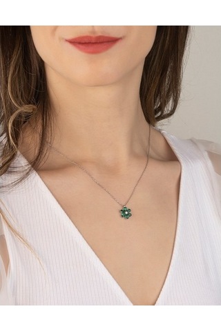 925 Ayar Gümüş Yeşil Bahar Çiçeği Kolye Ve Bileklik Kombin