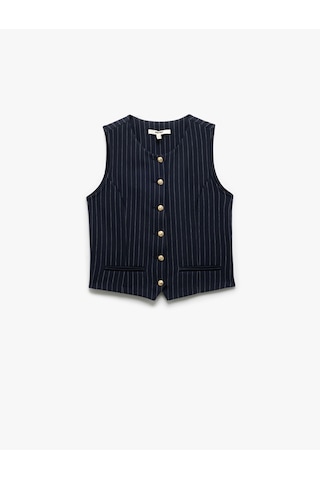 Koton Slim Fit Kolsuz Düğmeli Bisiklet Yaka Yelek Beyaz Çizgili 5sak30025ek Beyaz Çizgili Çok Renkli