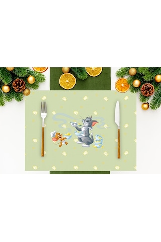 Adawall Home Green Tom & Jerry Kumaş Amerikan Servis 4'lü Set 35x Çok Renkli