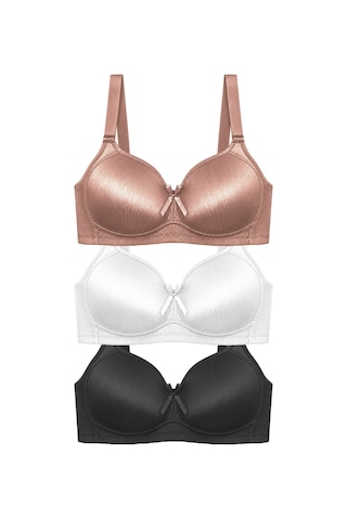 Cottonill Bra - Elvia Büyük Beden Parlak Balensiz Straplez Minimizer Kadın Sütyen 3'lü Paket-3 Çok Renkli