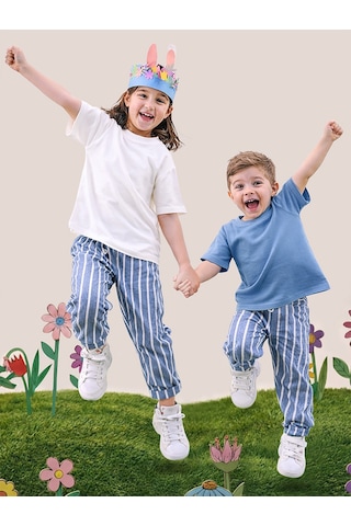 Mshb&g Mavi Çizgili Dokuma Unisex Kız Erkek Çocuk Dokuma Pantolon İlkbahar-yazlık 2-8 Yaş Çok Renkli
