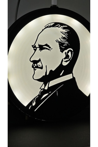 Morfem3d Atatürk Silüetli Led Aydınlatmalı Daire Lamba Model 2 Duvar & Masa Üstü Kullanım Siyah - Beyaz