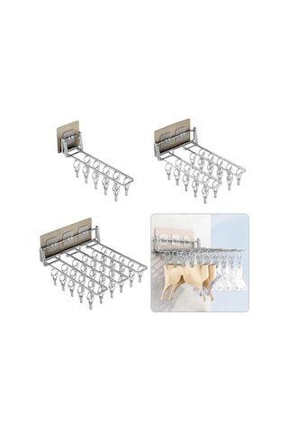 Ganzhoushop Duvara Monte Çorap Klipsi Paslanmaz Çelik Katlanır Elbise Askısı Rafı Yerden Tasarruf Sağlayan Rüzgar Geçirmez Kurutma Rafı Balkon Depolama Çift Sıra Çok Renkli