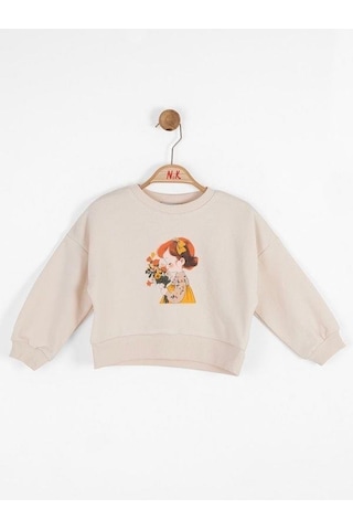 Nk Kids Kız Bebek Pamuklu İki İplik Bahar Sweatshirt-14717 Krem