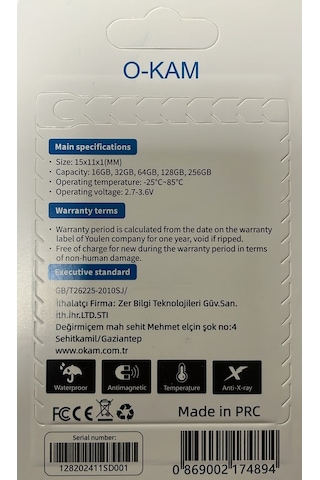 Okam 64gb Hafıza Kart Micro Sd Yüksek Hızlı Class 10