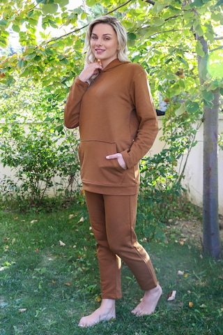 Akbeniz Kadın Pamuk Kapşonlu Cepli 3 İplik Kahve Eşofman Takım 9037-kahve Kahve