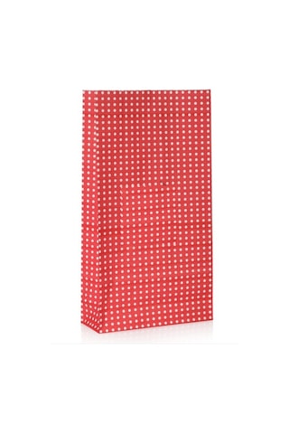 Kırmızı Puantiyeli Hediye Paketi Kese Kağıdı 25x15x6 Cm 10 Adet