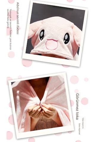 Düz Renk Pelerin Flanel Battaniye-tavşan