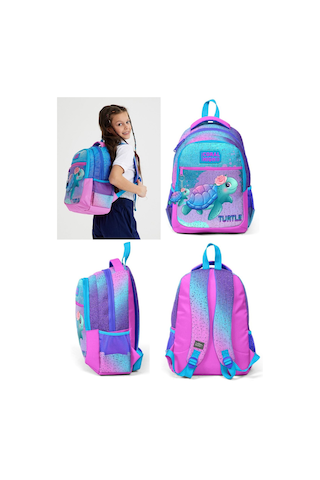 Coral High Okul Sırt Ve Beslenme Çantası Seti - Kız Çocuk Pembe Mavi Kaplumbağa Mavi Pembe Kaplumbağa
