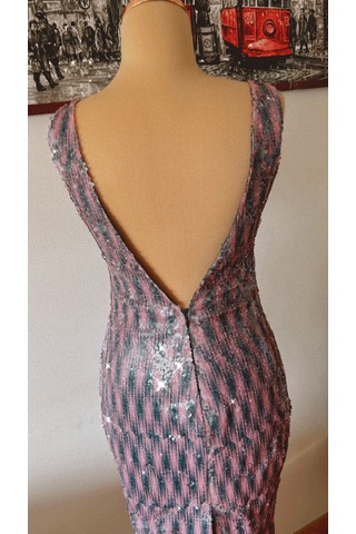 Chica Rosa Fashion Renkli Pullu V Yaka Midi Elbise Pembe - Siyah