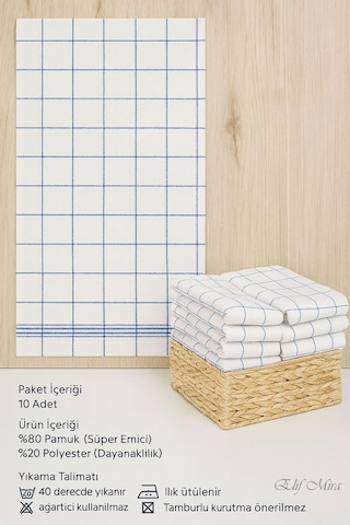 10 Lu Lüks Mutfak Kurulama Bezi Seti 45x65 Cm Table Linen Beyaz