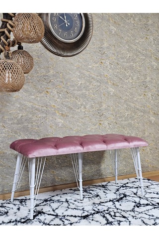 Zafir Metal Beyaz Tel Ayaklı 100 Cm Puf Bench - Puf - Bench - Oturak - Mutfak Oturağı - Antre Oturağı Pembe