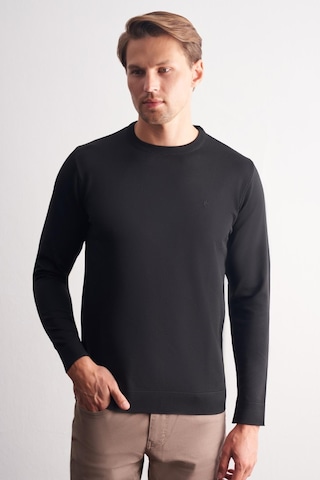 İmza Siyah Bisiklet Yaka Cepsiz Slim Fit Casual Triko Kazak Siyah