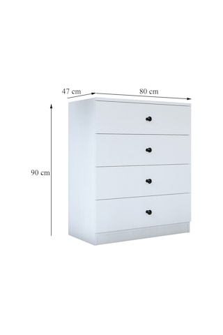 Gm 083 Almina 4 Çekmeceli Düğme Kulplu Beyaz Şifonyer
