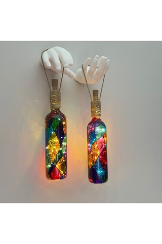 Beyaz Renkli Erkek Eli Heykeli Ve Tıpa Peri Led Işıklı Vitray Cam Çok Renkli