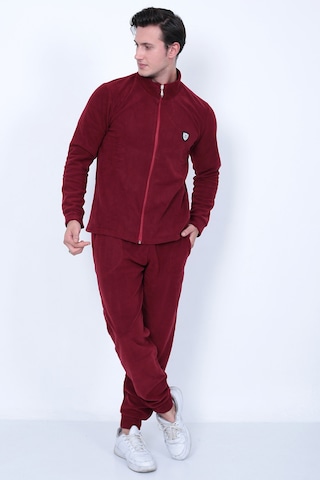Lukitus Tam Fermuarlı Polar Erkek Eşofman Takımı Bordo