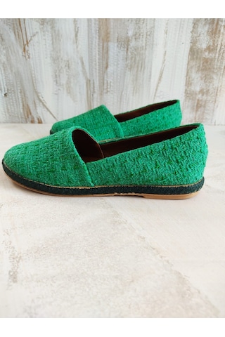 Keten Hasır Detaylı Yeşil Kadın Espadril Yeşil