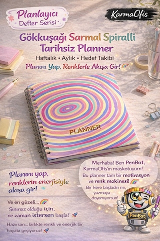 Renkli Spiralli Tarihsiz Planner Defter Haftalık Aylık Ajanda Ve Hedef Takip Planlayıcı 17.5x18 Cm Diğer