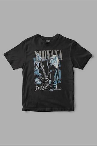 Gries Nirvana "curt Cobain" Baskılı Tişört Siyah