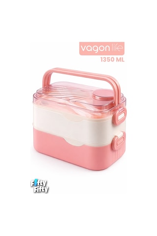 1350 Ml Paslanmaz Çelik Bento Lunch Box İki Kat Üç Bölme Yeni Nesil Sefer Tası-1350ml-101102s Pembe
