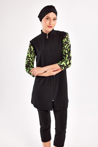 Uv Korumalı Spor Likra Truvakar Kol Yarı Kapalı Tesettür Mayo 1602 Siyah15 Siyah15