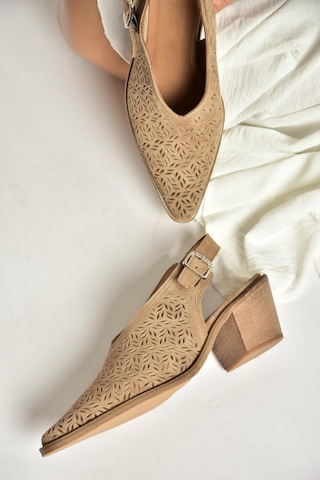 Fox Shoes Y654300402 Bej Hakiki Deri Süet Klın Topuklu Kadın Ayakkabı Bej