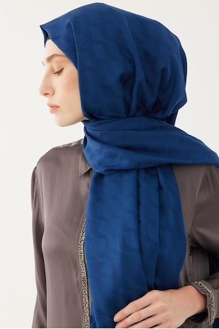 Mirsoy Scarf Dalga Desen İpeksi Jakar Şal - Lacivert Lacivert