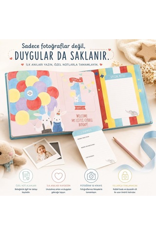 Baby Tales İlk Yıl Bebek Fotoğraf Albümü, Yenidoğan Anı Defteri, 0-12 Ay Bebek Gelişim Hatıra Albümü, Baby Sh Çok Renkli
