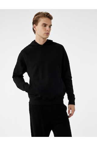 Koton Kanguru Cepli Kapüşonlu Lastik Detaylı Uzun Kollu Hoodie Siyah 6wam70008mk Siyah